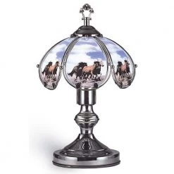 14.25 in. Running Horses Black Chrome Touch-On Table Lamp by ORE International