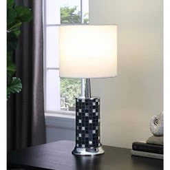 24 in. Jon Chrome Bohemian Black Glass Mosaic Modern Pillar Table Lamp by ORE International -Armacost Lighting Shop black ore international table lamps hbl2117 1f 1000