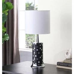 24 in. Jon Chrome Bohemian Black Glass Mosaic Modern Pillar Table Lamp by ORE International -Armacost Lighting Shop black ore international table lamps hbl2117 4f 1000