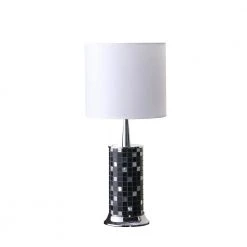 24 in. Jon Chrome Bohemian Black Glass Mosaic Modern Pillar Table Lamp by ORE International