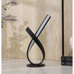 17 in. Black Metal Abstract Upright Ribbon Bow LED Table Lamp by ORE International -Armacost Lighting Shop black ore international table lamps hbl2379 31 1000