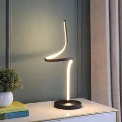 22 in. LED Apollo Matte Black Spiral Curved Tube Modern Table Lamp by ORE International -Armacost Lighting Shop black ore international table lamps hbl2461 31 1000