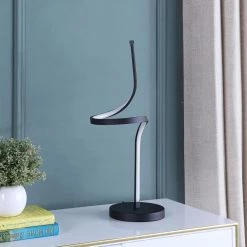 22 in. LED Apollo Matte Black Spiral Curved Tube Modern Table Lamp by ORE International -Armacost Lighting Shop black ore international table lamps hbl2461 4f 1000