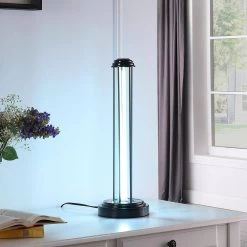 24 in. UV Sterilized Black Metal Table Lamp with Remote Control by ORE International -Armacost Lighting Shop black ore international table lamps hbl2526 1f 1000
