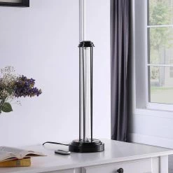 24 in. UV Sterilized Black Metal Table Lamp with Remote Control by ORE International -Armacost Lighting Shop black ore international table lamps hbl2526 4f 1000