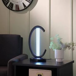 16 in. UV Sterilized Black Semi Oval Table Lamp with Remote Control by ORE International -Armacost Lighting Shop black ore international table lamps hbl2528 1f 1000