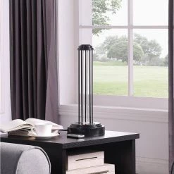 18.75 in. Black Metal UV Sterilized Table Lamp with Remote Control by ORE International -Armacost Lighting Shop black ore international table lamps hbl2529 4f 1000