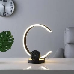 13.25 in. Modern C Shape LED with USB/Wireless Charger Port and Touch Dimmer Black Table Lamp by ORE International -Armacost Lighting Shop black ore international table lamps hbl2572 1f 1000