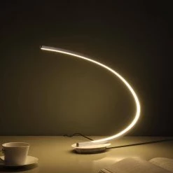 16 in. Eli Brushed Nickel LED Arc Tube Table Lamp by ORE International -Armacost Lighting Shop brushed nickel ore international table lamps hbl2308b 4f 1000