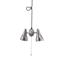 7 in. 2-Light Dual Brush Silver Adjustable Metal Cone Pull String Pendant Ceiling by ORE International