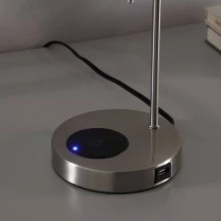 20 in. Shelby Modern Craft Table Lamp with USB/Charging Station by ORE International -Armacost Lighting Shop brushed silver ore international table lamps hbl2303b 1f 1000