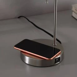 20 in. Shelby Modern Craft Table Lamp with USB/Charging Station by ORE International -Armacost Lighting Shop brushed silver ore international table lamps hbl2303b 44 1000