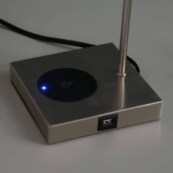 21.5 in. Aston Brushed Silver Square Table Lamp with Charging Station by ORE International -Armacost Lighting Shop brushed silver ore international table lamps hbl2304b 44 1000