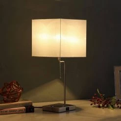 21.5 in. Aston Brushed Silver Square Table Lamp with Charging Station by ORE International -Armacost Lighting Shop brushed silver ore international table lamps hbl2304b 4f 1000