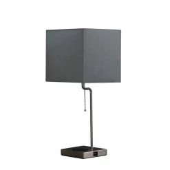 21.5 in. Aston Brushed Silver Square Table Lamp with Charging Station by ORE International