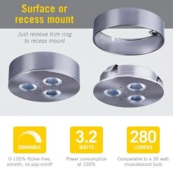 Pro-Grade Dimmable LED Brushed Steel Puck Light/Recessed Downlight Warm White by Armacost Lighting -Armacost Lighting Shop brushed steel armacost lighting puck lights 213311 c3 1000