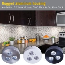 Pro-Grade Bright White LED Brushed Steel Dimmable Puck Light/Recessed Downlight by Armacost Lighting -Armacost Lighting Shop brushed steel armacost lighting puck lights 223311 44 1000