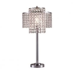 26 in. 2-Tier Holly Glam Silver Table Lamp with Charging Station and Usb Port by ORE International -Armacost Lighting Shop chrome ore international table lamps 735cyb 4f 1000