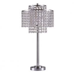 26 in. 2-Tier Holly Glam Silver Table Lamp with Charging Station and Usb Port by ORE International