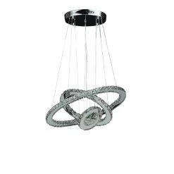 Eira Small Crystal Triple Hoop Integrated LED Chrome Silver Chandelier with Remote Control by ORE International