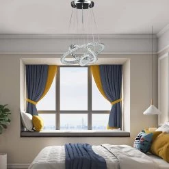 Eira Small Crystal Triple Hoop Integrated LED Chrome Silver Chandelier with Remote Control by ORE International -Armacost Lighting Shop chrome silver ore international chandeliers hbl7002p fa 1000