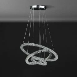 Else Medium Crystal Triple Hoop Integrated LED Chrome Silver Chandelier with Remote Control by ORE International -Armacost Lighting Shop chrome silver ore international chandeliers hbl7003p 1f 1000