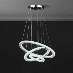 Else Medium Crystal Triple Hoop Integrated LED Chrome Silver Chandelier with Remote Control by ORE International -Armacost Lighting Shop chrome silver ore international chandeliers hbl7003p 44 1000