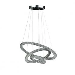 Else Medium Crystal Triple Hoop Integrated LED Chrome Silver Chandelier with Remote Control by ORE International