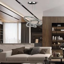 Else Medium Crystal Triple Hoop Integrated LED Chrome Silver Chandelier with Remote Control by ORE International -Armacost Lighting Shop chrome silver ore international chandeliers hbl7003p fa 1000