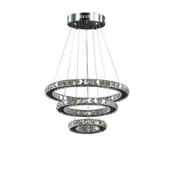 Alva Large Crystal Triple Hoop Integrated LED Chrome Silver Chandelier with Remote Control by ORE International