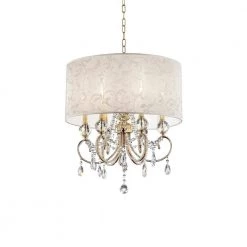 6-Light Crystal Gold 24.5 in. Aurora Barocco Shade Chandelier Ceiling Lamp by ORE International