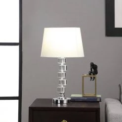 20 in. Adelaine 5-Crystal Round Stacked Cube Orbs Table Lamp by ORE International -Armacost Lighting Shop crystal ore international table lamps hbl2142b 4f 1000