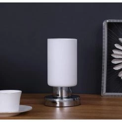 8.75 in. Elli Glass Uplight Touch-On Cylinder Metal Table Lamp by ORE International -Armacost Lighting Shop glass ore international table lamps hbl2127b 31 1000