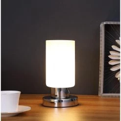 8.75 in. Elli Glass Uplight Touch-On Cylinder Metal Table Lamp by ORE International -Armacost Lighting Shop glass ore international table lamps hbl2127b 4f 1000