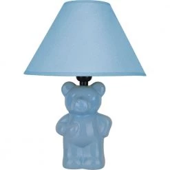 13 in. Ceramic Teddy Bear Table Lamp in Light Blue by ORE International