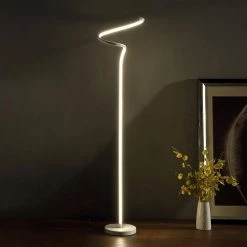 52.5 in. Matte White Curvilinear S-Curve Spiral LED Tube Angled Floor Lamp by ORE International -Armacost Lighting Shop matte white ore international floor lamps hbl2298b 1f 1000