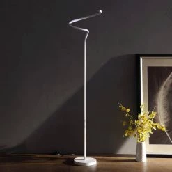 52.5 in. Matte White Curvilinear S-Curve Spiral LED Tube Angled Floor Lamp by ORE International -Armacost Lighting Shop matte white ore international floor lamps hbl2298b 4f 1000