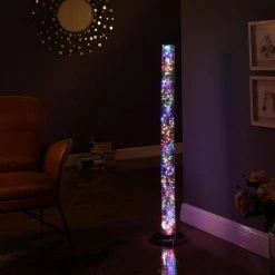 49 in. Multi-Colored Exposed Rope Led Namiri Column Floor Lamp with Wireless Remote Control by ORE International -Armacost Lighting Shop multi colored ore international floor lamps hbl2319b 4f 1000