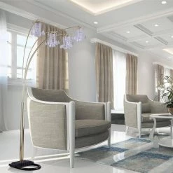 84 in. Polished Brass-Finish Floor Lamp With Crystal-Like Shade by ORE International -Armacost Lighting Shop polished brass ore international floor lamps 6966gb 4f 1000