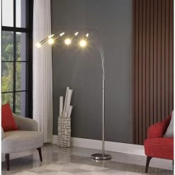 Kiery 72 in. Silver Brushed Nickel 4-Arm Aluminum Integrated LED Arc Floor Lamp by ORE International 10 Kiery 72 in. Silver Brushed Nickel 4-Arm Aluminum Integrated LED Arc Floor Lamp by ORE International -Armacost Lighting Shop silver brushed nickel ore international floor lamps hbl2447 1f 1000