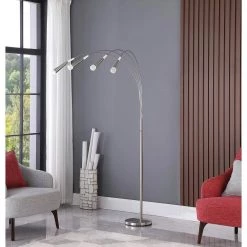Kiery 72 in. Silver Brushed Nickel 4-Arm Aluminum Integrated LED Arc Floor Lamp by ORE International 9 Kiery 72 in. Silver Brushed Nickel 4-Arm Aluminum Integrated LED Arc Floor Lamp by ORE International -Armacost Lighting Shop silver brushed nickel ore international floor lamps hbl2447 4f 1000