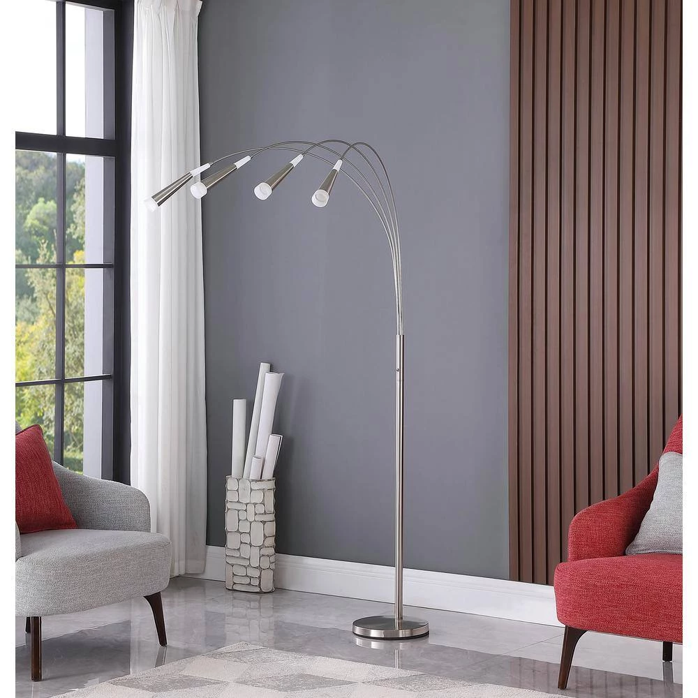 Kiery 72 in. Silver Brushed Nickel 4-Arm Aluminum Integrated LED Arc Floor Lamp by ORE International 5 Kiery 72 in. Silver Brushed Nickel 4-Arm Aluminum Integrated LED Arc Floor Lamp by ORE International - Image 3