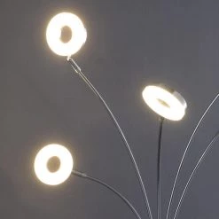 80 in. Avery Silver Chrome Metal 5-Arm Aluminum LED Semi Arc Floor Lamp by ORE International -Armacost Lighting Shop silver chrome metal ore international floor lamps hbl2427 1f 1000