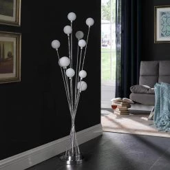46 in. Silver Chrome Floor Lamp 11-Light Acrylic Globe Aluminum LED Chrysanthe by ORE International -Armacost Lighting Shop silver chrome ore international floor lamps hbl2518s fa 1000