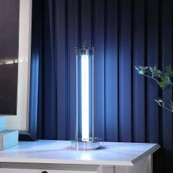 19.25 in. UV Sterilized Silver Metal Table Lamp with Remote Control by ORE International -Armacost Lighting Shop silver ore international table lamps hbl2531 1f 1000