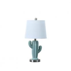 Southwest 22 in. Teal Ceramic Cactus Plant Metal Table Lamp by ORE International