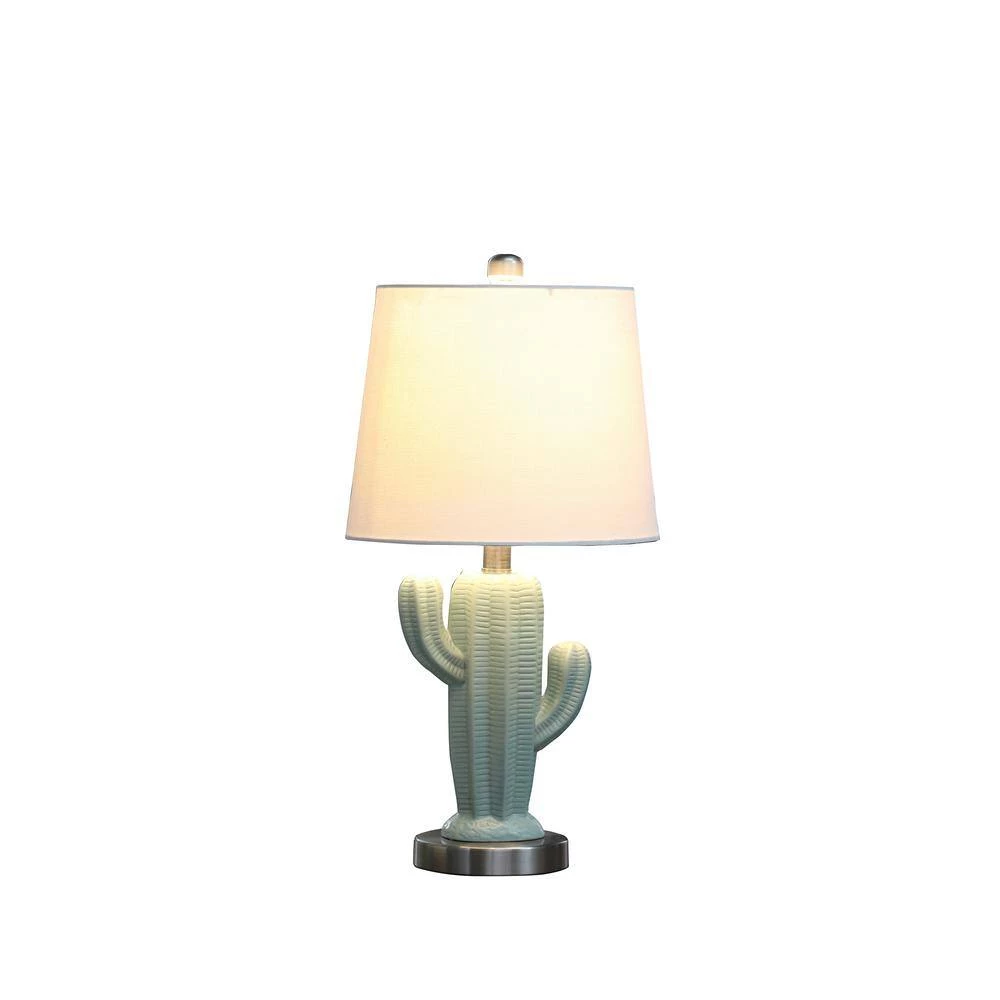Southwest 22 in. Teal Ceramic Cactus Plant Metal Table Lamp by ORE International 4 Southwest 22 in. Teal Ceramic Cactus Plant Metal Table Lamp by ORE International - Image 2
