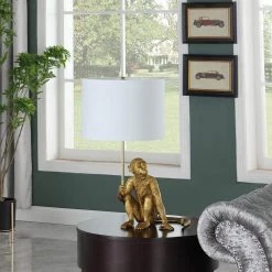25.5 in. White and Gold Polyresin Monkey Table Lamp by ORE International -Armacost Lighting Shop white and gold ore international table lamps hbl2623 1f 1000