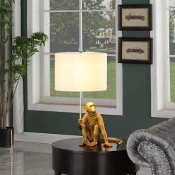 25.5 in. White and Gold Polyresin Monkey Table Lamp by ORE International -Armacost Lighting Shop white and gold ore international table lamps hbl2623 4f 1000
