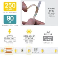 RibbonFlex Pro 24-Volt 16.4 ft. (5M) White High CRI LED Tape Light, Soft (3000K), 60LEDs/M, by Armacost Lighting -Armacost Lighting Shop white armacost lighting led strip lights 145231 fa 1000